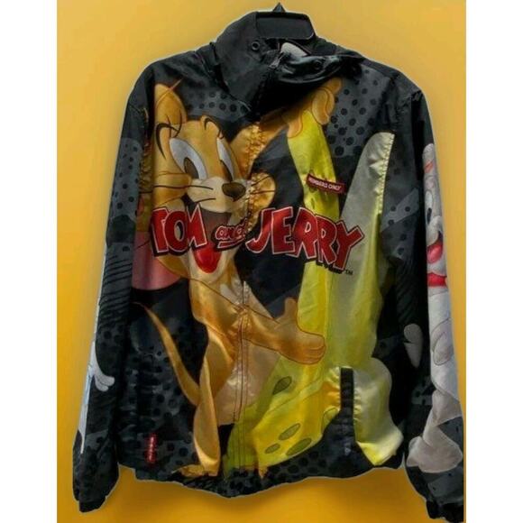 Members Only Tom and Jerry Jacket L Zip Up Windbreaker Lightweight Hoodie Cr5 - Picture 1 of 6